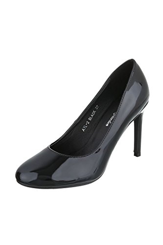 Elegante Damen Pumps High Heels in Lackoptik schwarz oder hellgrau Gr. 36-40 (36, schwarz)