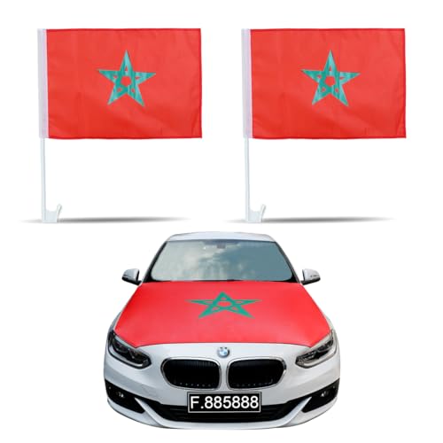 Sonia Originelli Auto-Fan-Paket EM Marokko Morocco Fußball Flaggen Außenspiegel 3D Magnet Motorhaubenüberzug Größe Fan-Set-10