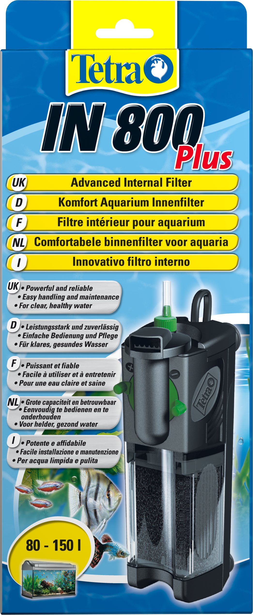 Tetra IN 800 plus Aquarium Innenfilter - Filter für klares und gesundes Wasser, mechanische, biologische und chemische Filterung, geeignet für Aquarien mit 80 - 150 Liter