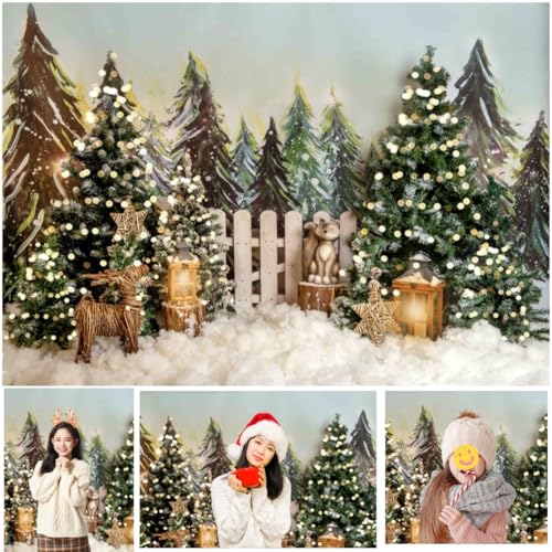 WaW 2.7x1.8m Fotografie Hintergrund Weihnachten für Fotobox, Winter Wald Fotohintergrund
