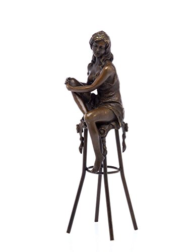 Bronzefigur Frau auf Barhocker Akt erotische Kunst Bronze Skulptur Sculpture