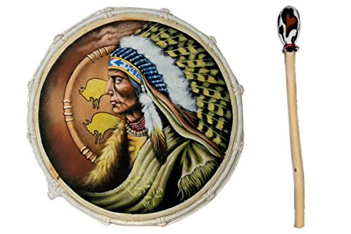 40cm Grosse Schamanentrommel Bison Indianer Gemalt Rahmentrommel Bodhran Drum