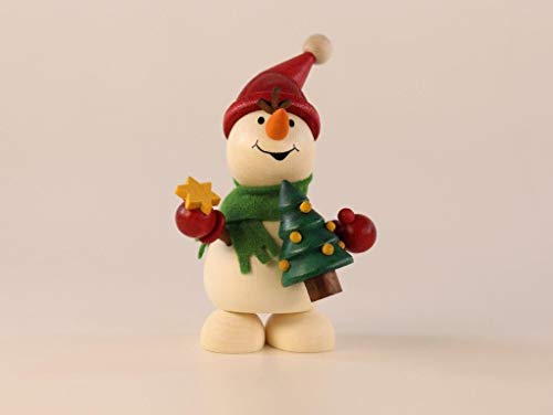 Ulrich Kunsthandwerk Weihnachtsfigur Schneemann mit Weihnachtsbaum Höhe 10 cm NEU Miniatur Holzfigur Weihnachtsdeko