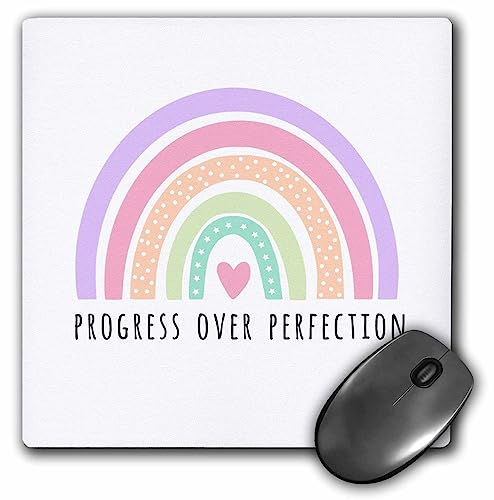 3dRose mp-369679-1 Mauspad mit inspirierendem Zitat Progress Over Perfection, Pastellfarben, Boho, Regenbogenfarben