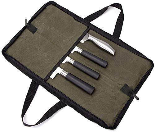 Ruibo Rolltasche für Kochmesser, gewachstes Segeltuch, mit robusten Griffen, tragbare Messertasche für Arbeiten, 4 Fächer