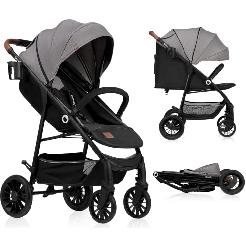 Lionelo Zoey Kinderwagen Buggy bis zu 15 kg XXL-Verdeck mit Sonnenschutz Liegeposition Fußstützenverstellung EVA Schaumstoffräder Moskitonetz zusammenklappbar (Grau)