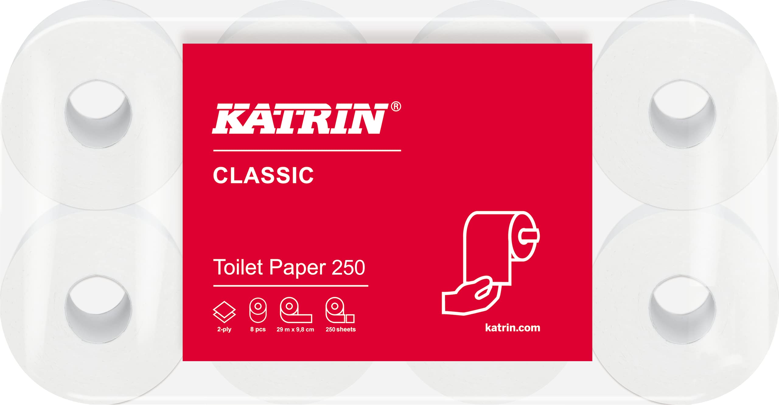 Toilettenpapier - Katrin Classic Toilet 250, weiß, 9,45 x 11,6 cm, 2-lagig