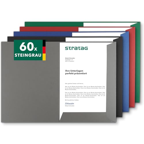 Präsentationsmappe A4 in Steingrau 60 Stück (wählbar) - erhältlich in 7 Farben - direkt vom Hersteller STRATAG - vielseitig einsetzbar für Ihre Angebote, Exposés, Projekte oder Geschäftsberichte