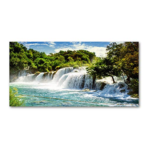 Tulup Glas-Bild Wandbild aus Glas - Wandkunst - Wandbild hinter gehärtetem Sicherheitsglas - Dekorative Wand für Küche & Wohnzimmer 140x70 - Landschaften - Wasserfall Krka - Grün