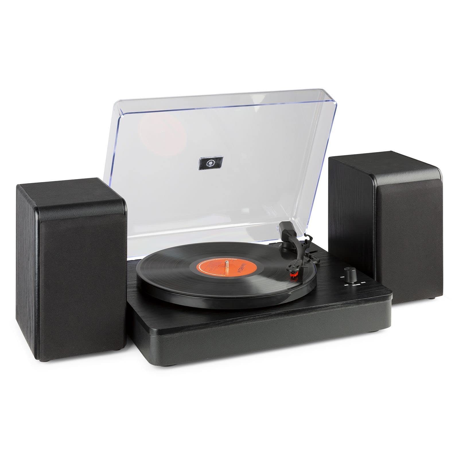 Audizio RP330 Vinyl Plattenspieler mit Lautsprecher Set, Plattenspieler Bluetooth Vinyl Player mit Stereo Lautsprechern, Schallplattenspieler Retro modernes Design, Record Player für Zuhause, Schwarz