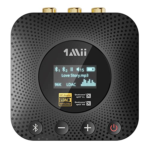 1Mii Bluetooth-Empfänger, HiFi Bluetooth 5.1-Audioadapter mit audiophilem DAC, LDAC, aptX HD und niedriger Latenz, Lautstärkeregelung und OLED-Display für Heim-Stereo-AV-Receiver/Stereo-Verstärker