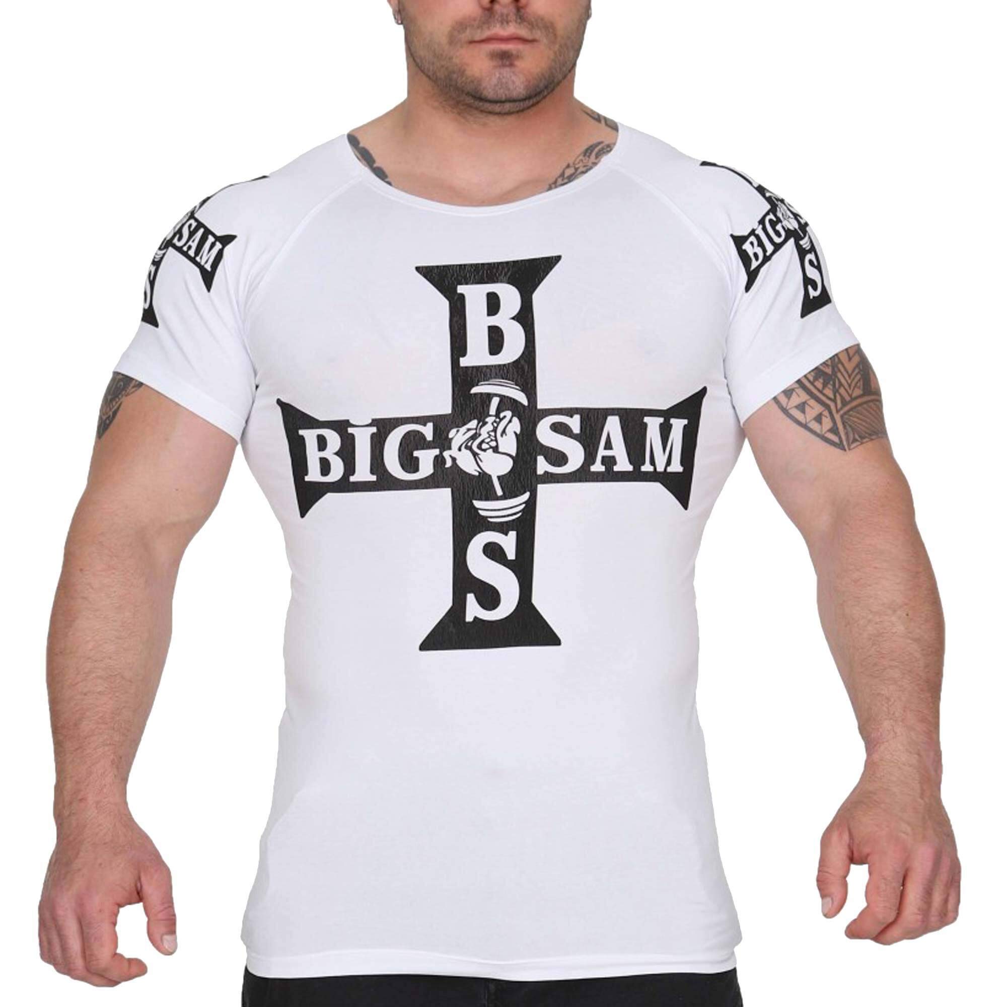 Big SM Sportswear MUSCLEWEAR Shirt T-Shirt Stretch Shirt Bodybuilding Gym Fitness Herren halbarm 2807 weiß XXL