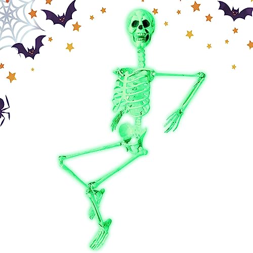 WOTEG Halloween-Dekorationen Leuchtendes Skelett | Fluoreszierende Ganzkörper-Spukhaus-Requisiten,Realistisches, bewegliches, im Dunkeln leuchtendes menschliches Skelett für den Innen