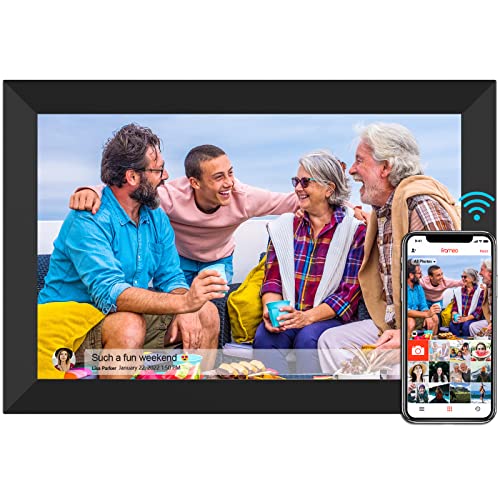 FRAMEO Digitaler Bilderrahmen 10,1 Zoll WiFi Smart Frame HD IPS Touchscreen, 16 GB Speicher, automatisch drehbar, wandmontierbar, einfache Einrichtung, um Fotos und Videos über kostenlose App von