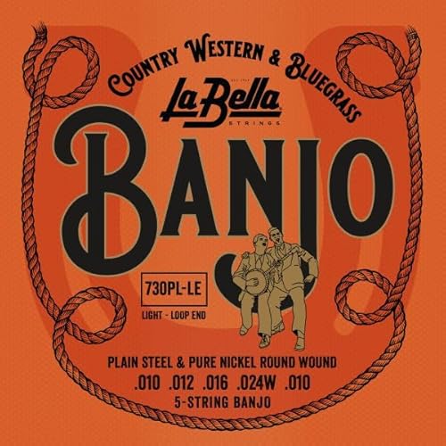 La Bella 730PL-LE Leichte Loop-Ends Plain Stahl Pure Nickel Runde Wound Banjo Saiten