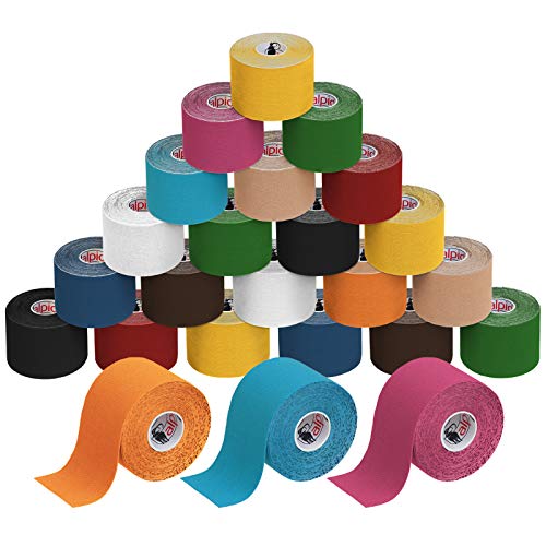 ALPIDEX 24 Rollen Kinesiologie Tape 5 m x 5,0 cm E-Book Anwendungsbroschüre Elastisches Tape Set, Farbe:bunt