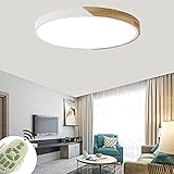 BRIFO 60W LED Deckenleuchte Holz Deckenlampe Dimmbar Round,Deckenlampe für Flur,Wohnzimmer, Küche,Büro, Energie Sparen Licht (Weiß-Round 60w)