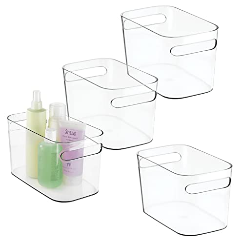 mDesign 4er-Set Badkorb aus Kunststoff - praktische Aufbewahrung für Kosmetik, Shampoo, Lotion, Parfüm etc. - Box mit Griffen auch als Handtuch Aufbewahrung geeignet - durchsichtig