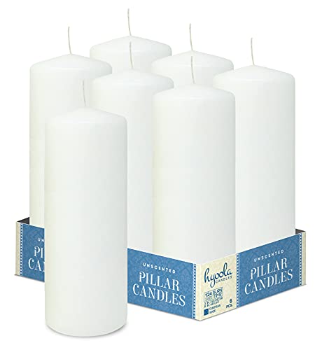 Hyoola Weiße Stumpenkerzen 7,5 x 20 cm - Unparfümierte Stumpenkerzen Groß - 6er-Pack - Kerzen Lange Brenndauer Hergestellt in EU