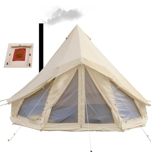 Sport Tent Groß Glockenzelt Wasserdicht Tipi Zelt 4 Jahreszeiten Baumwoll Bell Tent Camping Familienzelt mit Kamin/-ofenloch Rundzelt Jurten für 6-10 Personen Outdoor Glamping 6M