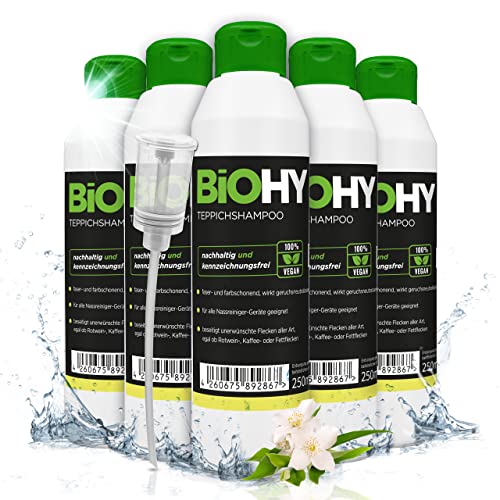 BiOHY Teppichshampoo (6x250ml Flasche) + Dosierer | Teppichreiniger ideal zur Entfernung von hartnäckigen Flecken | SPEZIELL FÜR WASCHSAUGER ENTWICKELT
