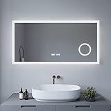 AQUABATOS® Badspiegel mit Beleuchtung Badezimmerspiegel mit Licht Digital Uhr Lichtspiegel 120x60cm Led Wandspiegel mit Rahmen Kosmetikspiegel Schminkspiegel Dimmbar Spiegelheizung Touchschalter