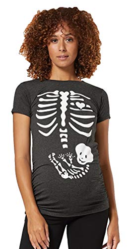 HAPPY MAMA Damen Baby Bauch Skelett T-Shirt Jersey Oberteil für Schwangere. 085p (Graphit Melange, 42-44, 2XL)