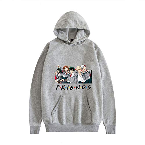 My Hero Academia Anime Hoodies Friends Bedruckter Pullover Sweatshirt für Männer und Frauen Jungen Mädchen XXS-4XL, grau, XS