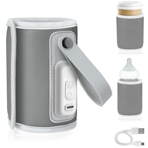 LIONELO Thermup Go Tragbarer Flaschenwärmer zur Temperaturerhaltung, USB-Ladefunktion, Erwärmung von Milch und Babynahrung, BPA FREE (GREY)