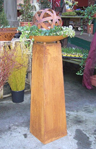 terracotta-toepfe-de Set - Säule oder Schalenständer ca. 100 cm mit Schale und Kugel, aus Metall Edelrost Rost Eisen Deko Garten
