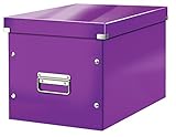 Leitz WOW Click & Store Aufbewahrungsbox mit Griffen, Würfelform groß passend für Kallax Regal, stabil und faltbar, Violett, 61080062