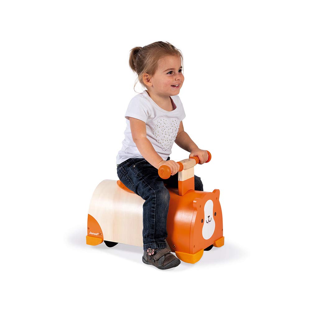 Janod - Rutscher ‘Hamster’ - Baby Rutschfahrzeug mit integriertem Fach - Holzspielzeug mit 4 Rädern, Schutzkanten aus Silikon - Ab 1 Jahr, J08050