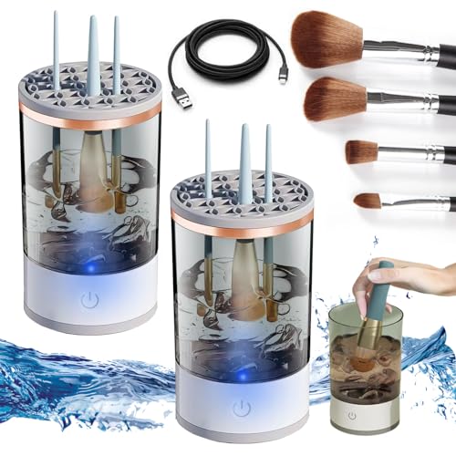 Electric Makeup Brush Cleaner, Rinse Lily Makeup Brush Cleaner, 2024 Upgrade Electric Brush Cleaner for a Complete Makeup Residue Removal (2 Pcs)