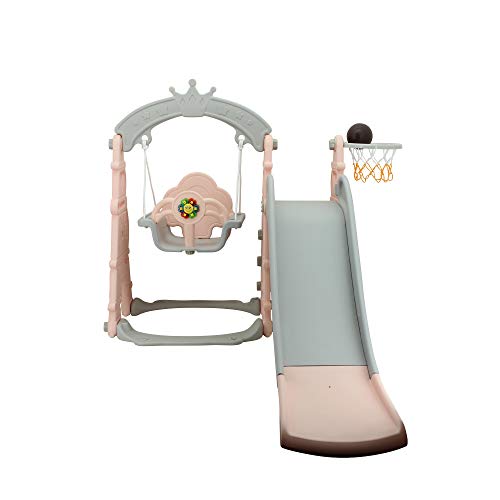 Sweety Toys 12701 Schaukel und Rutsche Spielset 3-in 1 Produkt rosa mit Basketballkorb im Eifelturmdesign