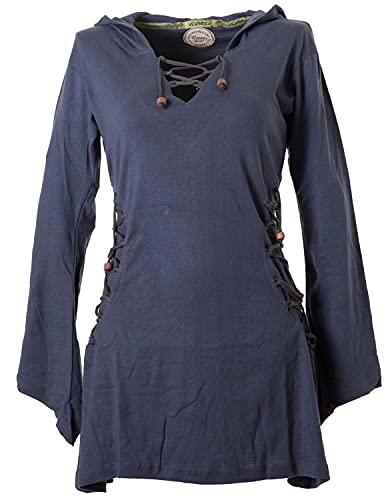 Vishes - Alternative Bekleidung - Elfenkleid mit Zipfelkapuze und Bändern zum Schnüren grau 48-50 (3XL)