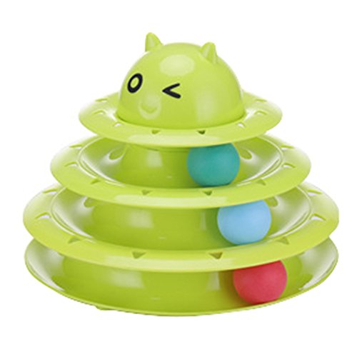 Bosixty Katzenspielzeug, Sendk Pet Interactive Toy-Turm der Gleise Dreistöckiges interaktives Plattenspielerkatzenspielzeug mit Bällen