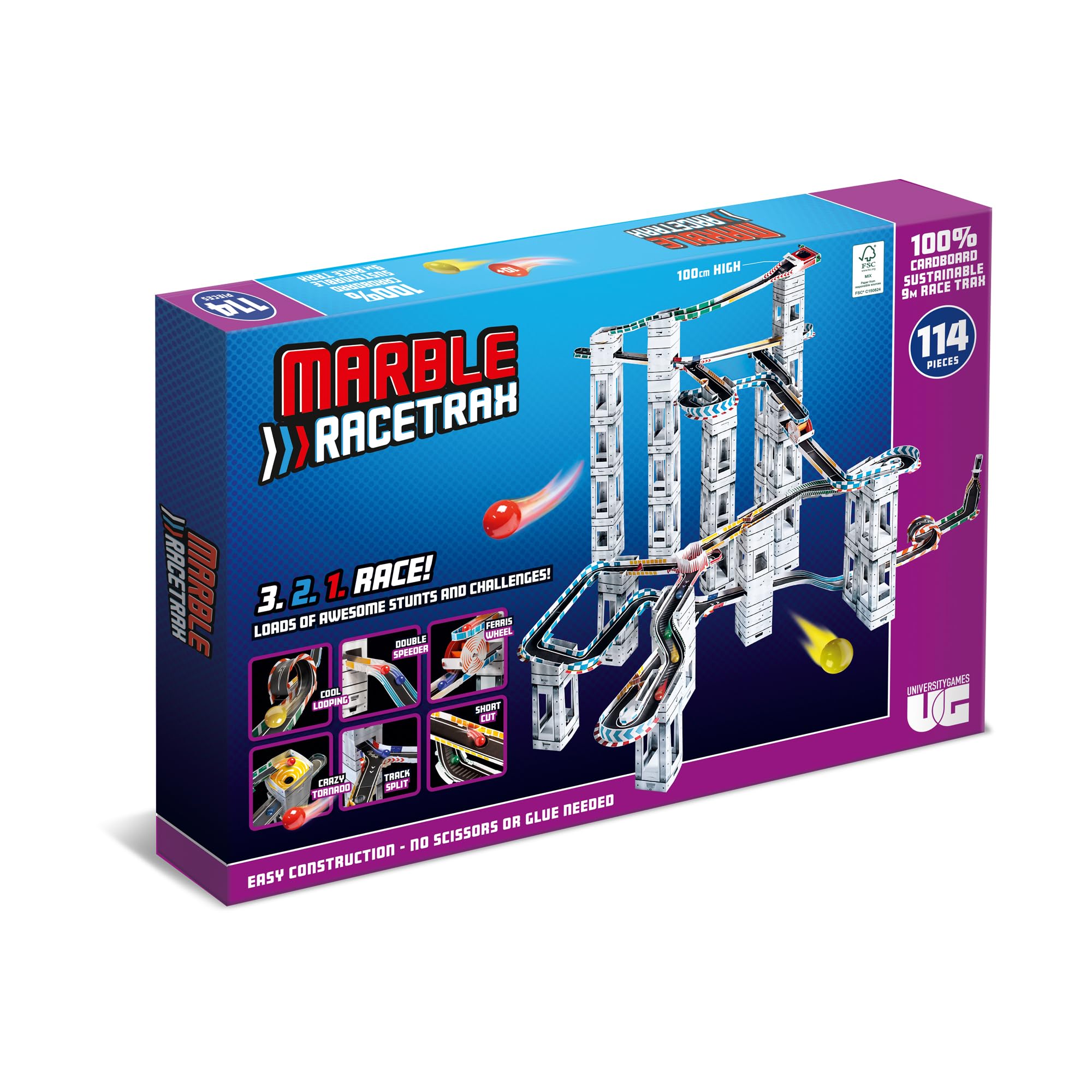 University Games Marble RaceTrax Spiel - 114 Teile Marmor Rennbahn