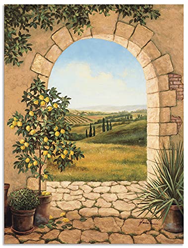 Artland Wandbild Alu für Innen & Outdoor Metall Bild 90x120 cm Fensterblick Toskana Landschaft Natur Malerei Torbogen Aussicht T4AK