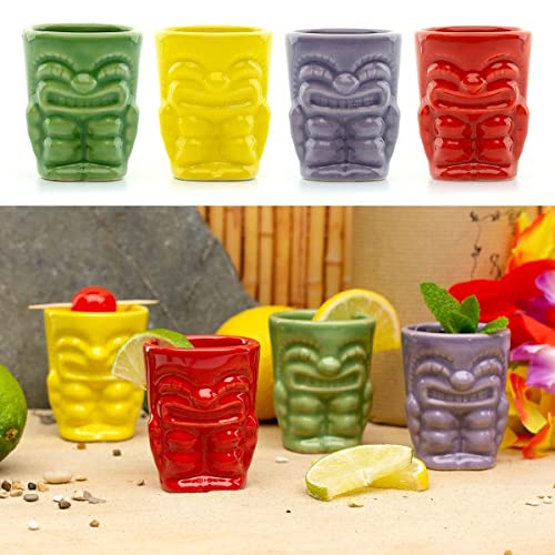 CKB LTD Keramik Tiki Bar Schnapsgläser 50 ml 4 Stück Trinkschütze Neuheit kleine Spirituosen Trinkgläser - ideal für Hawaii-Party farbige Keramik 50 ml
