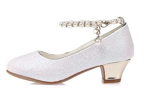 La Señorita Brautschuhe Kommunionschuhe Festliche Schuhe weiß mit Perlen Absatzschuhe für mädchen (Numeric_27)