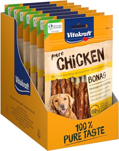 Vitakraft Bonas, Kaustangen mit Hühnchen, Hundesnack, mit magerem Hühnchenfleisch, ideal als Belohnung für zwischendurch, im wiederverschließbaren Beutel (13 x 80 g)