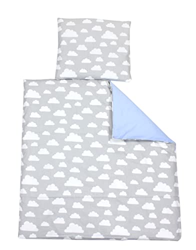 TupTam Unisex Baby Bettwäsche Wiegenset 4-teilig, Farbe: Wolken Weiß/Blau, Größe: 80x80 cm