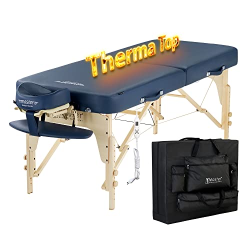 Master Massage 71cm Phoenix Mobil Klappbar Massageliege ThermaTop Integriert Heizsystem Massagebett Massagebank Kosmetikliege Holz und Tragetische-Königsblau
