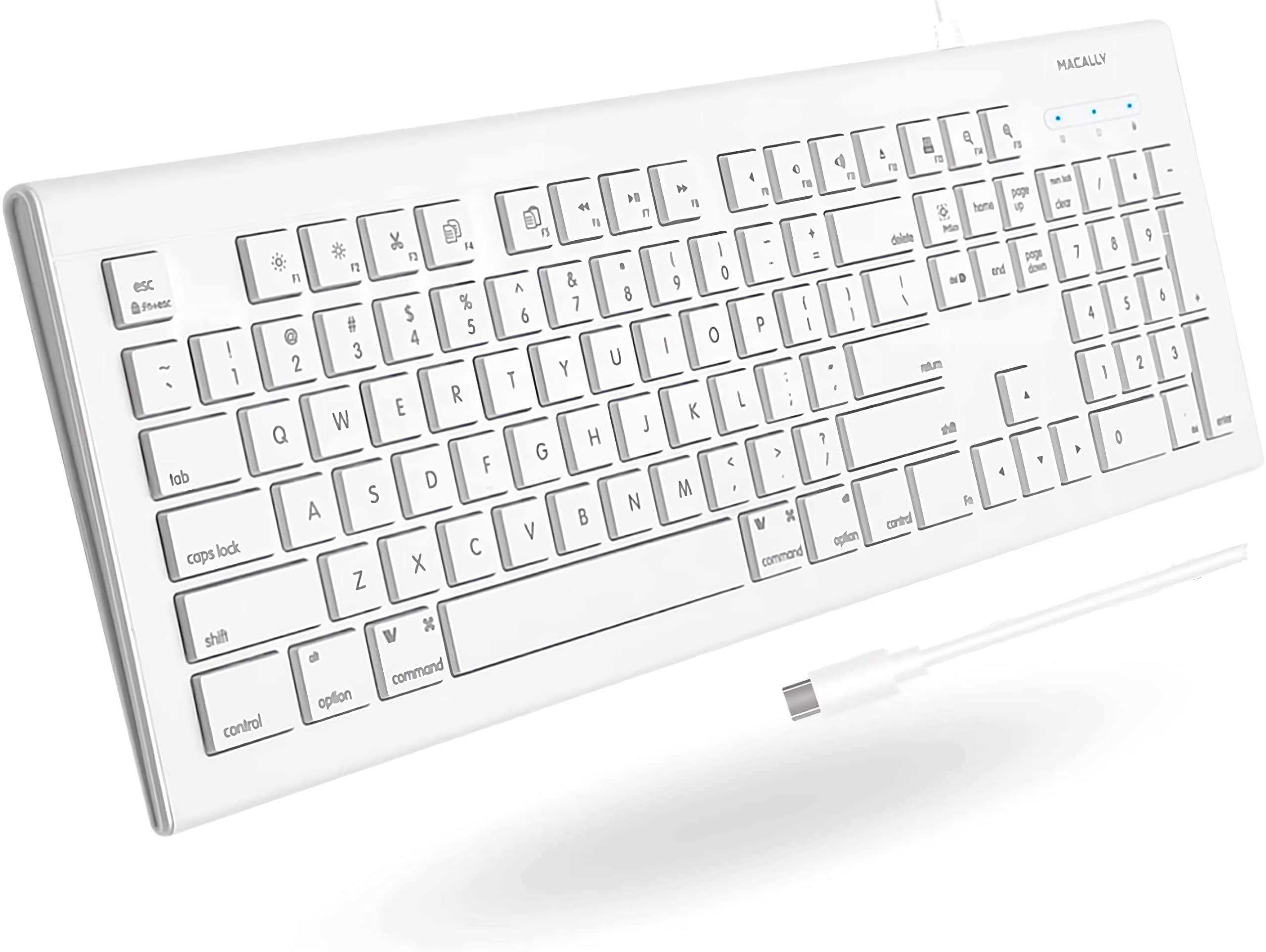 Macally Kabelgebundene USB C Tastatur für Mac und PC,Budget Apple Wired Keyboard Ersatz,Low Profile 104 Key Wired Mac Tastatur mit 15 MacOS Shortcuts,Plug and Play iMac Tastatur USB C (1.5 m Kabel)
