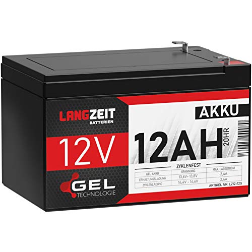 LANGZEIT Akku 12V 12Ah Gel Blei-Akku Profi Hochleistungsakku extrem zyklenfest vorgeladen auslaufsicher ersetzt 10Ah