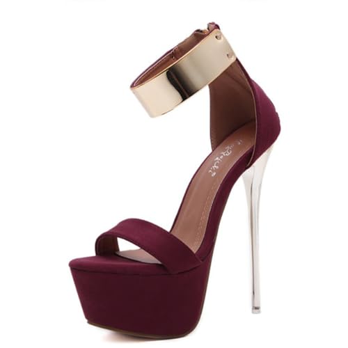 NEOFEN Damen-Sandalen mit einem Riemen und offenem Zehenbereich, Stiletto-Absatz, Knöchelschnalle, Riemen, Sommer-Pump-Schuhe (Color : Red, Size : 37 EU)