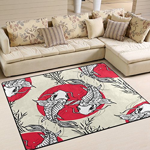 Use7 Lustiger Koi Karpfen Japan Sonne Vintage Teppich Teppich Teppich für Wohnzimmer Schlafzimmer, Textil, Mehrfarbig, 160cm x 122cm(5.3 x 4 feet)