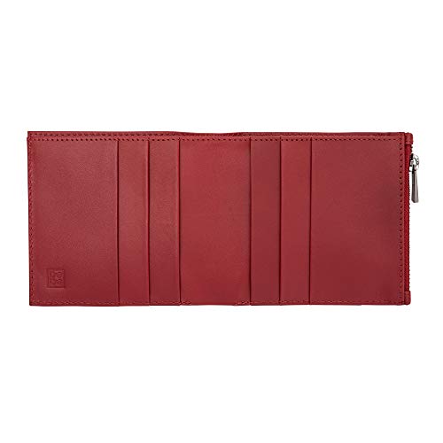 DUDU Herrenbrieftasche aus echtem Leder mit YKK Reißverschluss und Kartensteckfächern, einfaches und flaches Design Rot