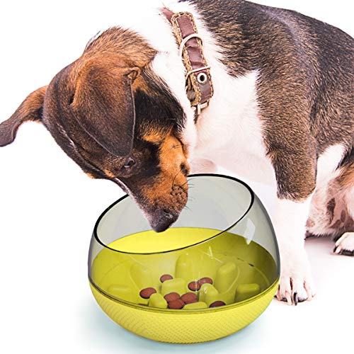 Kapselförmiger separater Hundenapf geeignet für Hunde und Katzen, langsames Fressen, solides und langlebiges gesundes Puzzle-Haustierprodukt (gelb)