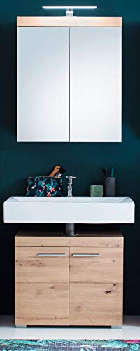 Badezimmer-Kombination in Asteiche Dekor Amanda 2-teiliges Set Waschbeckenunterschrank und Spiegelschrank